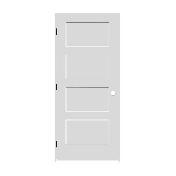 Codel Doors 36" x 80" x 1-3/8" Primed 4-Panel Equal Panel Interior Shaker 7-1/4" RH Prehung Door w/Black Hinges 3068pri8444RH1D714 - main